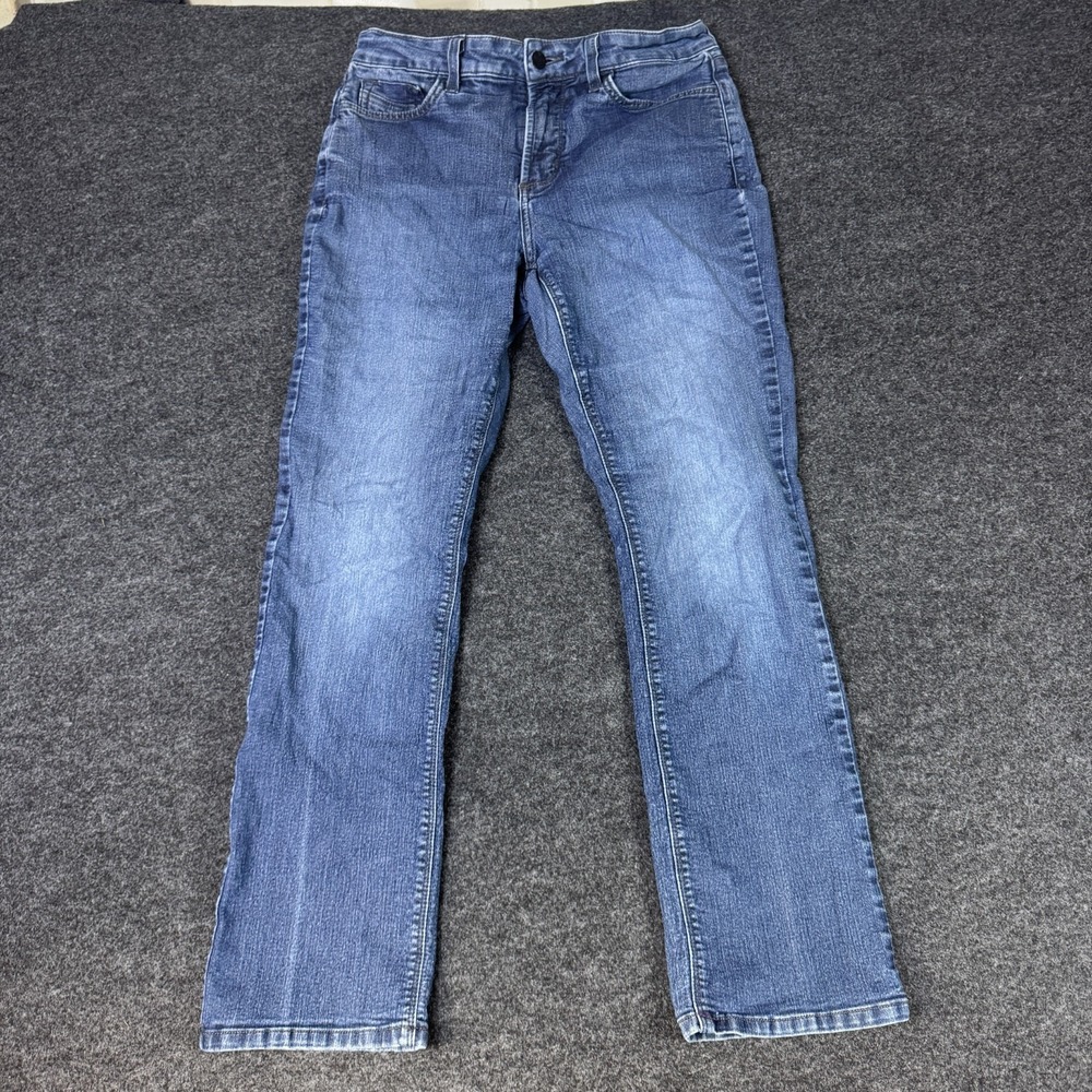 NYDJ Marilyn Straight Jeans Womens Petite 10P Blue Denim Medium Wash 5 Pockets